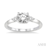 1/5 Ctw Round Center Pear Cut Diamond Semi-Mount Engagement Ring in 14K White Gold